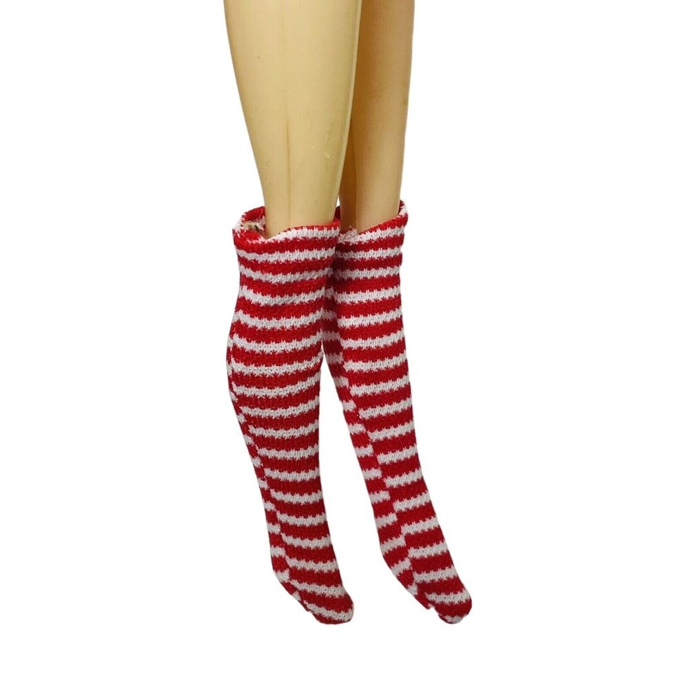 Red White Knee-High Boot Socks Barbie Doll Vintage No Doll - Picture 2 of 6